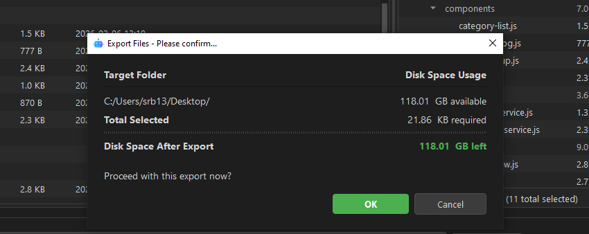 Output settings panel showing format options