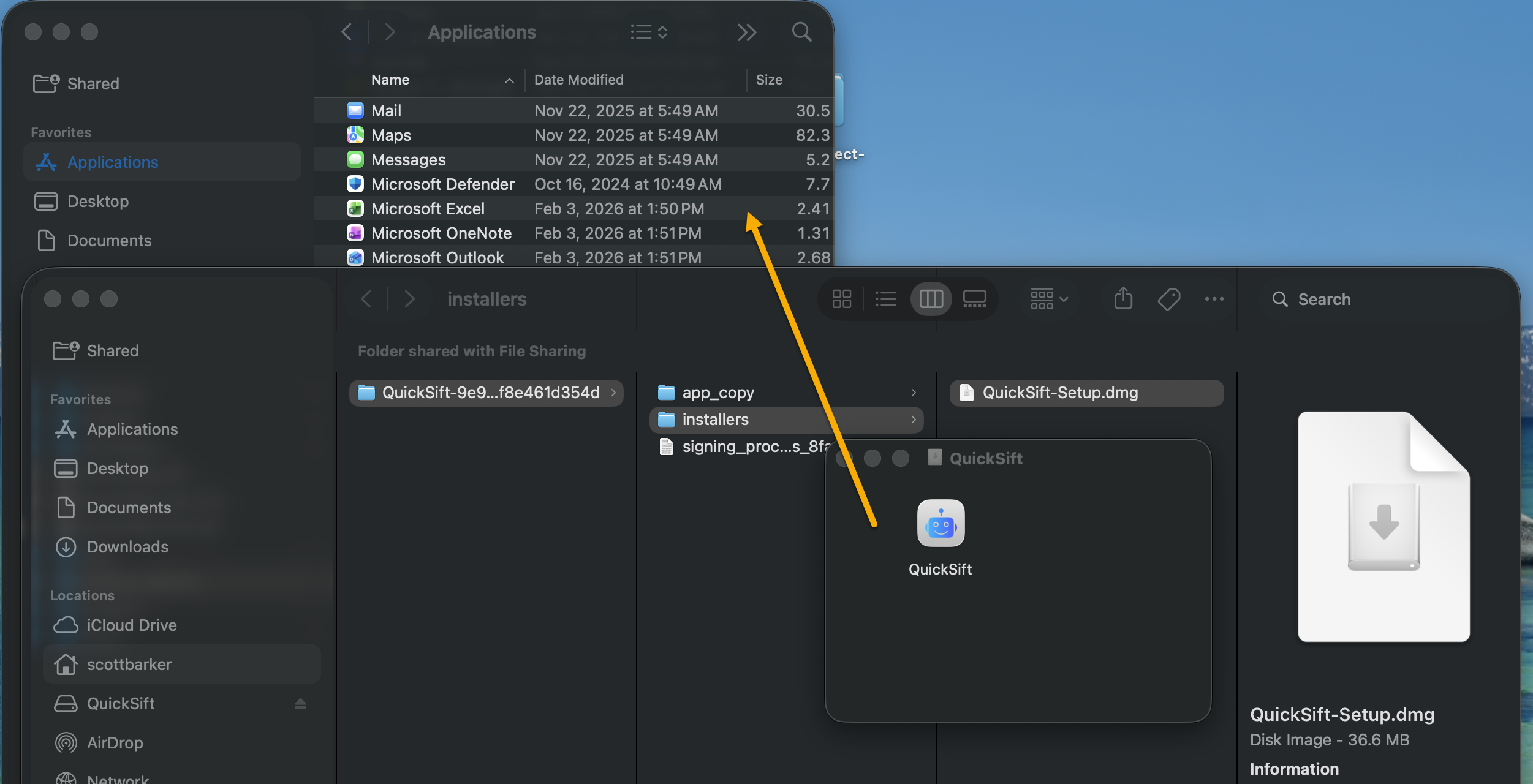 QuickSift macOS DMG drag-to-install