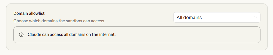 Domain allowlist set to All domains